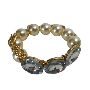 Womens Bracelet Faux Diamonds & Pearls Fashion Jewelry Formal Party